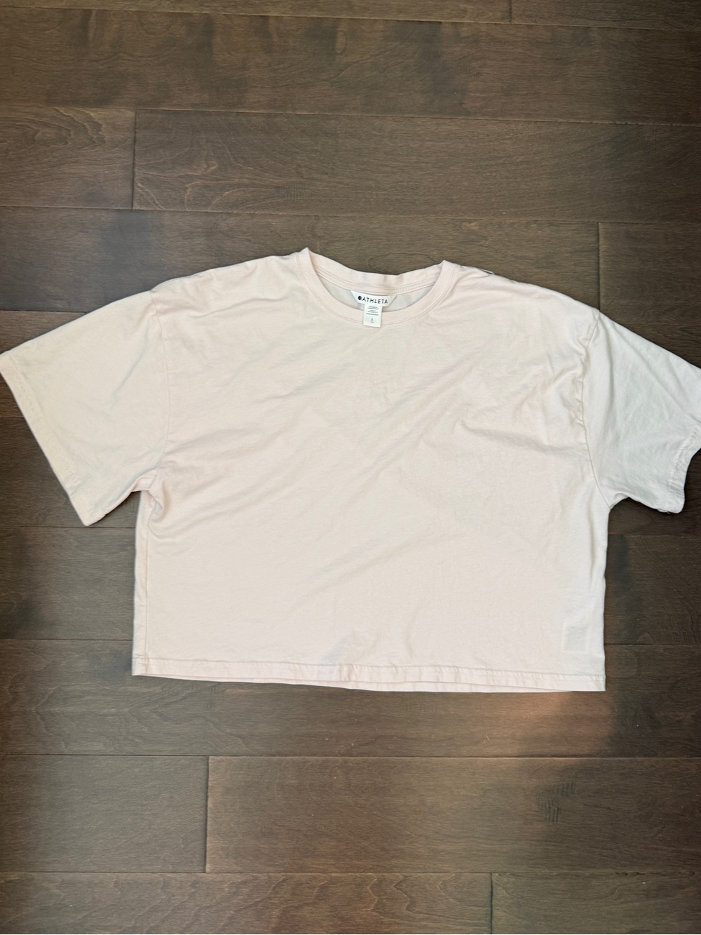 NWOT Athleta Light Pink Cotton Cropped Crew Tee Short Sleeve Large